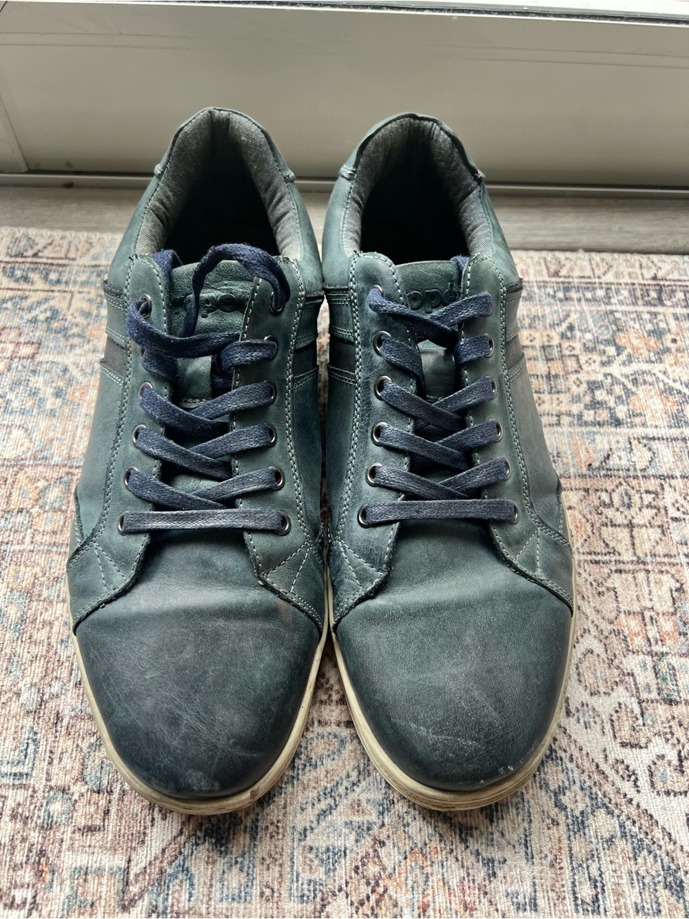 Propet Men's Leather Sneakers in Teal with Navy Laces